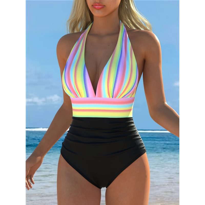 Купальник жіночий суцільний, Чорний неон XL