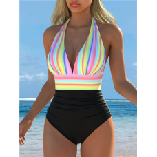 Купальник жіночий суцільний, Чорний неон XL