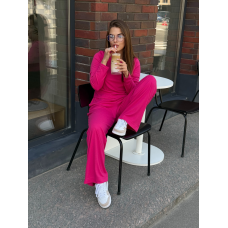 Жіночий костюм у рубчик із широкими штанами Малиновий XS/S