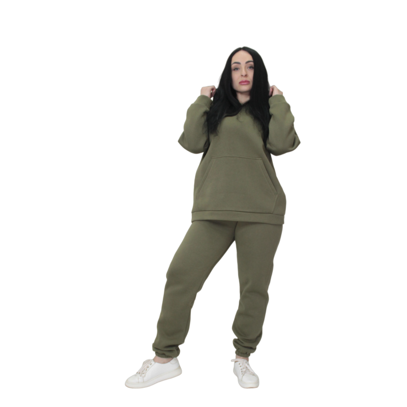 Жіночий спортивний теплий костюм тринитка на флісі Хакі, XL/2XL