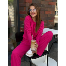 Жіночий костюм у рубчик із широкими штанами Малиновий XL/2XL