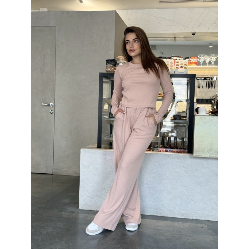 Жіночий костюм штани з широкими штанами Бежевий, XS/S