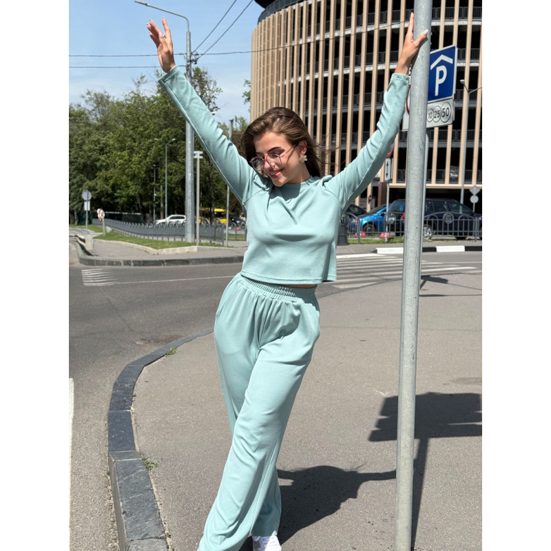 Жіночий костюм штани з широкими штанами Оливовий XS/S