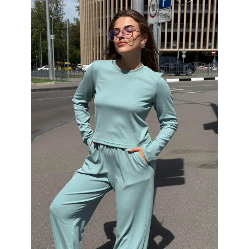 Жіночий костюм штани з широкими штанами Оливовий XL/2XL