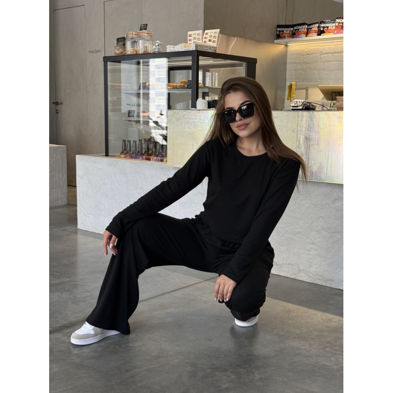 Жіночий костюм штани з лонгслівом рубчик Бежевий