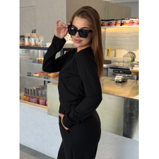 Жіночий костюм штани з лонгслівом рубчик Бежевий