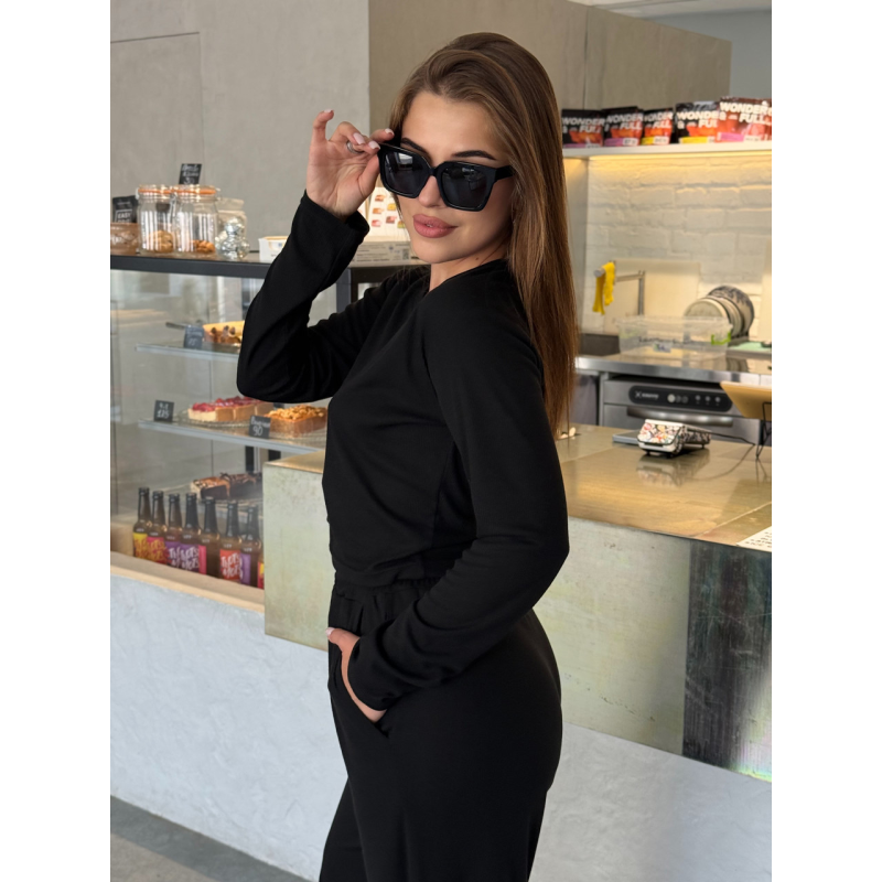 Жіночий костюм штани з лонгслівом рубчик Бежевий