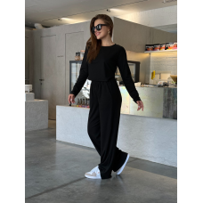 Жіночий костюм штани з лонгслівом рубчик Бежевий