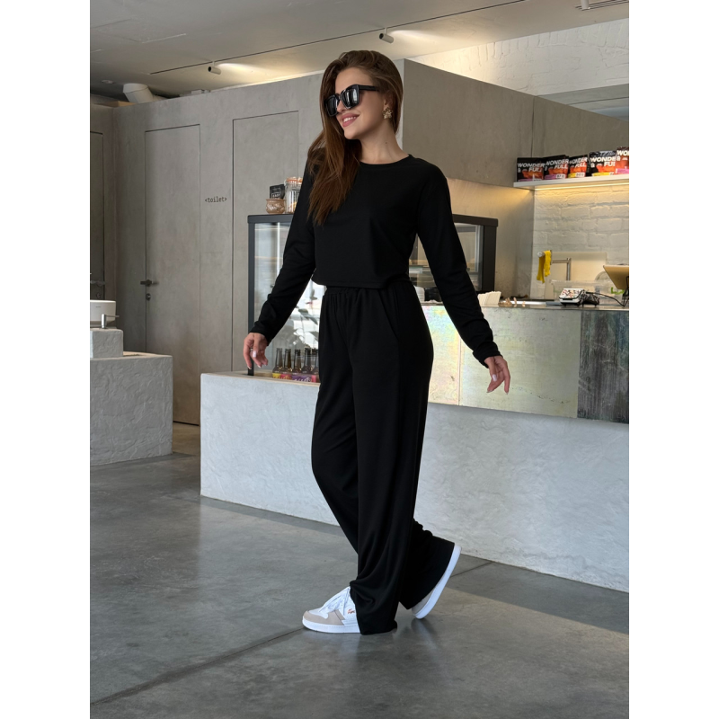 Жіночий костюм штани з лонгслівом рубчик Бежевий