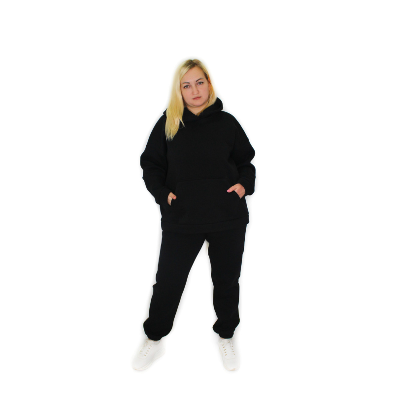 Жіночий спортивний теплий костюм на флісі, батал Чорний, р.4XL/5XL Жіночий спортивний теплий костюм на флісі, батал Чорний, р.4XL/5XL