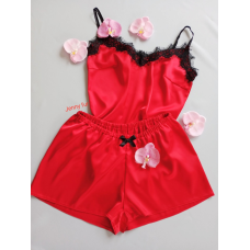 Шовкова піжама жіноча, Червоний, M