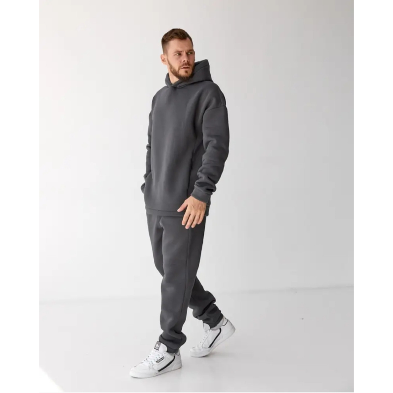 Спортивний чоловічий теплий костюм на флісі, графіт, 46