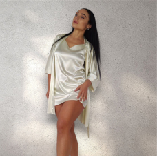 Комплект жіночий нічна сорочка з халатом молоко  XL