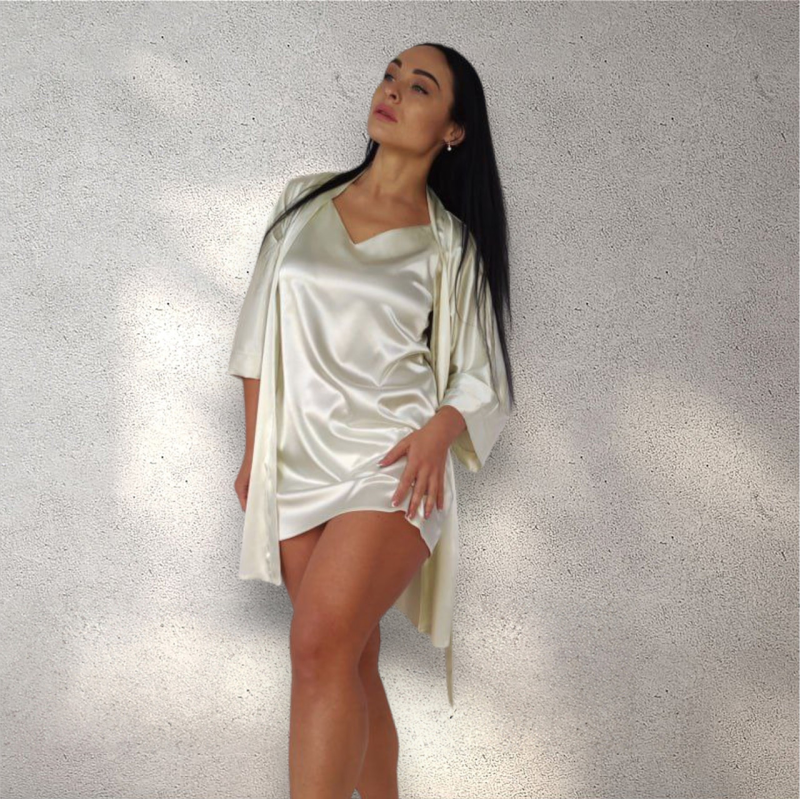 Комплект жіночий нічна сорочка з халатом молоко  XL