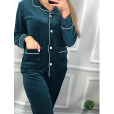 Костюм з плюшевого велюру на ґудзиках із двома кишенями. Смарагдовий, XL