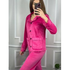 Костюм з плюшевого велюру на ґудзиках із двома кишенями.  Малиновий, S