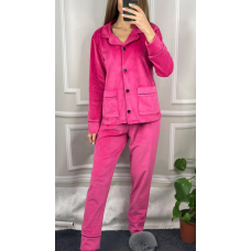 Костюм з плюшевого велюру на ґудзиках із двома кишенями.  Малиновий, M