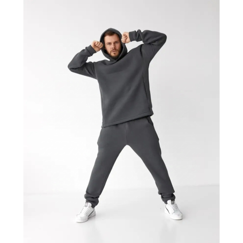 Спортивний чоловічий теплий костюм на флісі, графіт 52