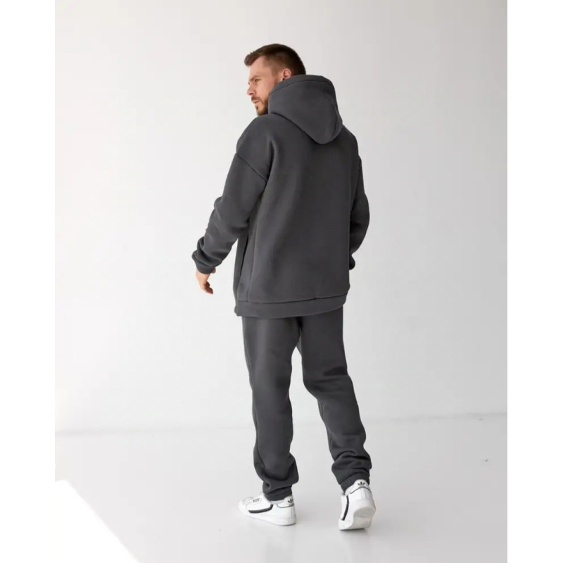 Спортивний чоловічий теплий костюм на флісі, графіт 56