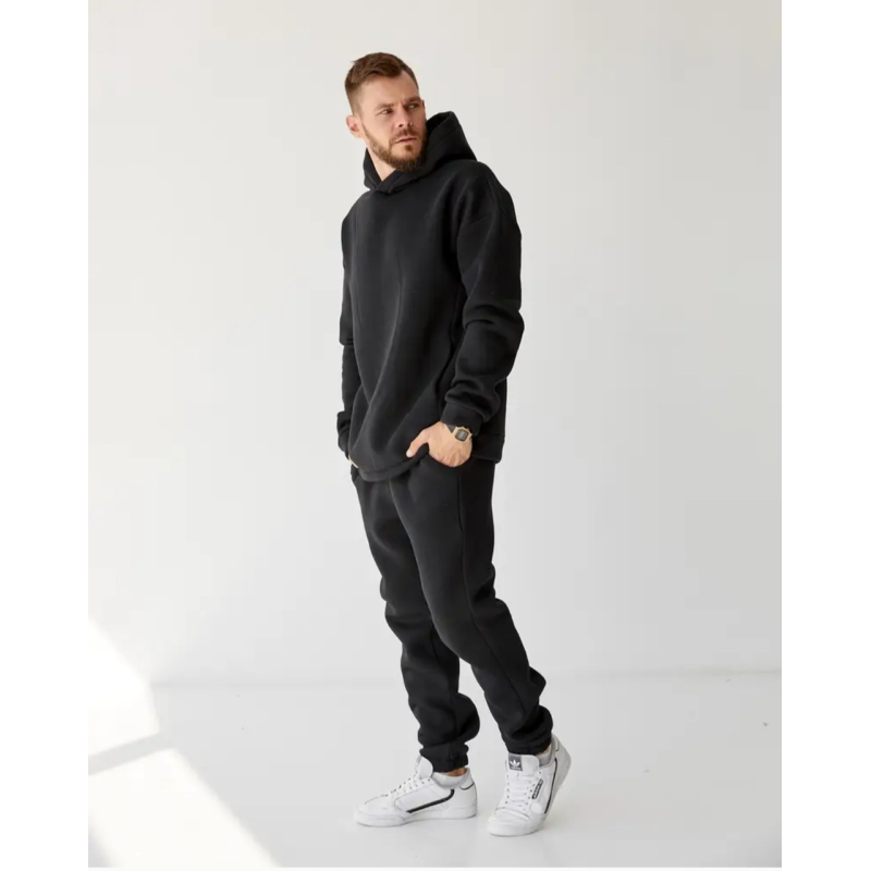 Чоловічий спортивний теплий костюм на флісі, чорний, 48