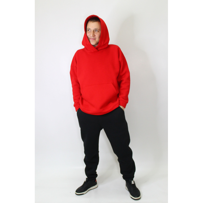 Чоловічий спортивний костюм на флісі, червоно-чорний 54