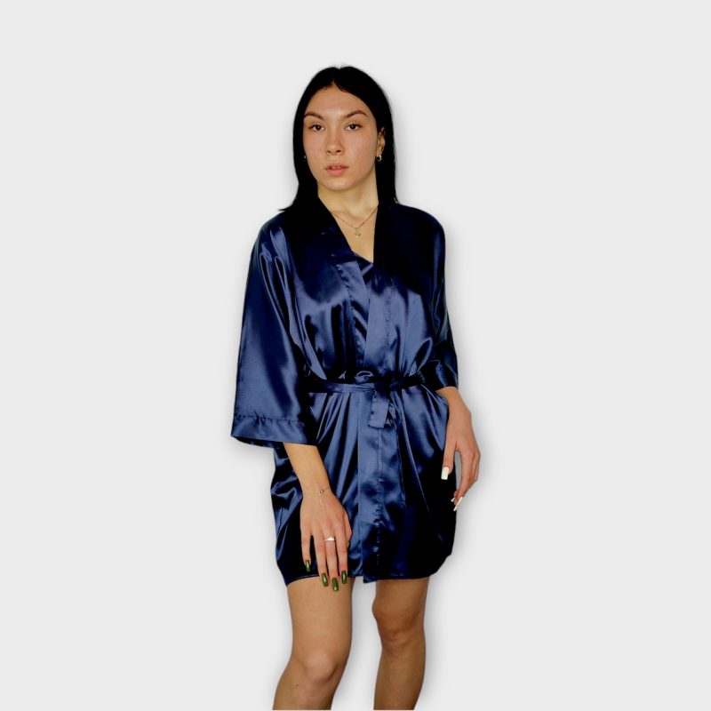 Халат жіночий атласний  темно-синій під пояс XL/2XL