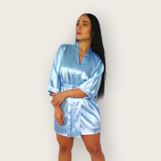 Халат жіночий атласний під пояс довжина 90см блакитний, XL/2XL