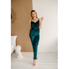 Піжама жіноча велюрова зі штанами Зелений, S