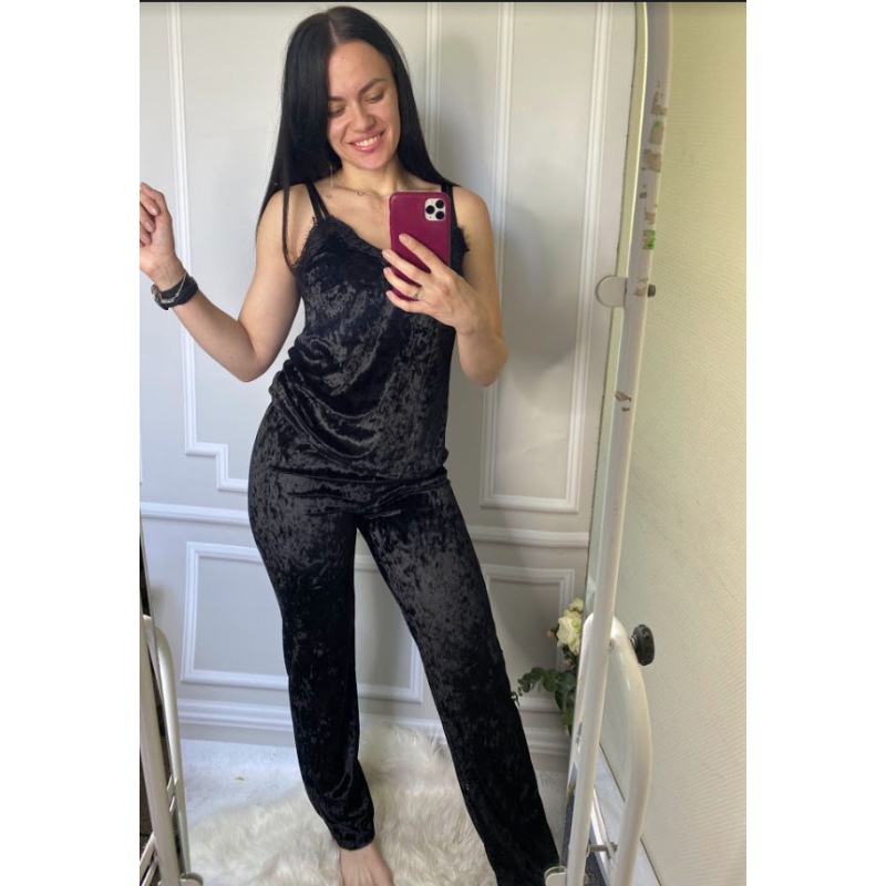 Піжама жіноча велюрова зі штанами Чорний, XL