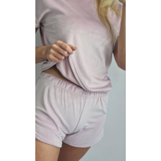 Піжама футболка + шорти з плюшевого велюру  пудра, S