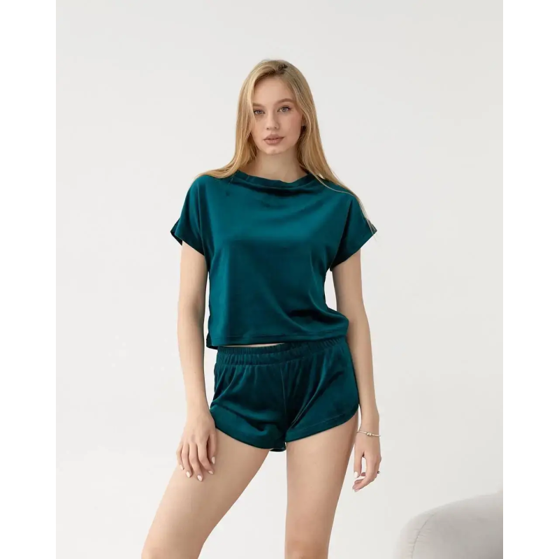 Піжама футболка + шорти з плюшевого велюру L, Зелений