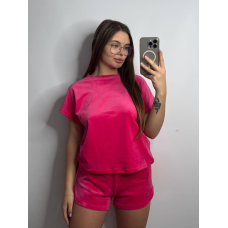 Піжама футболка + шорти з плюшевого велюру S, Малина