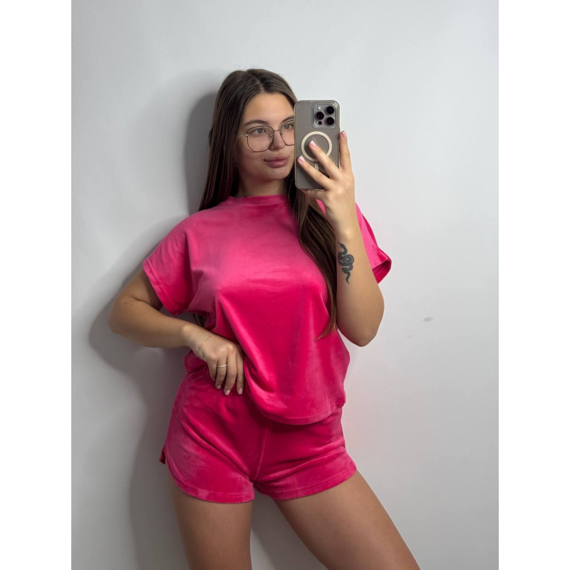 Піжама футболка + шорти з плюшевого велюру XL, Малина