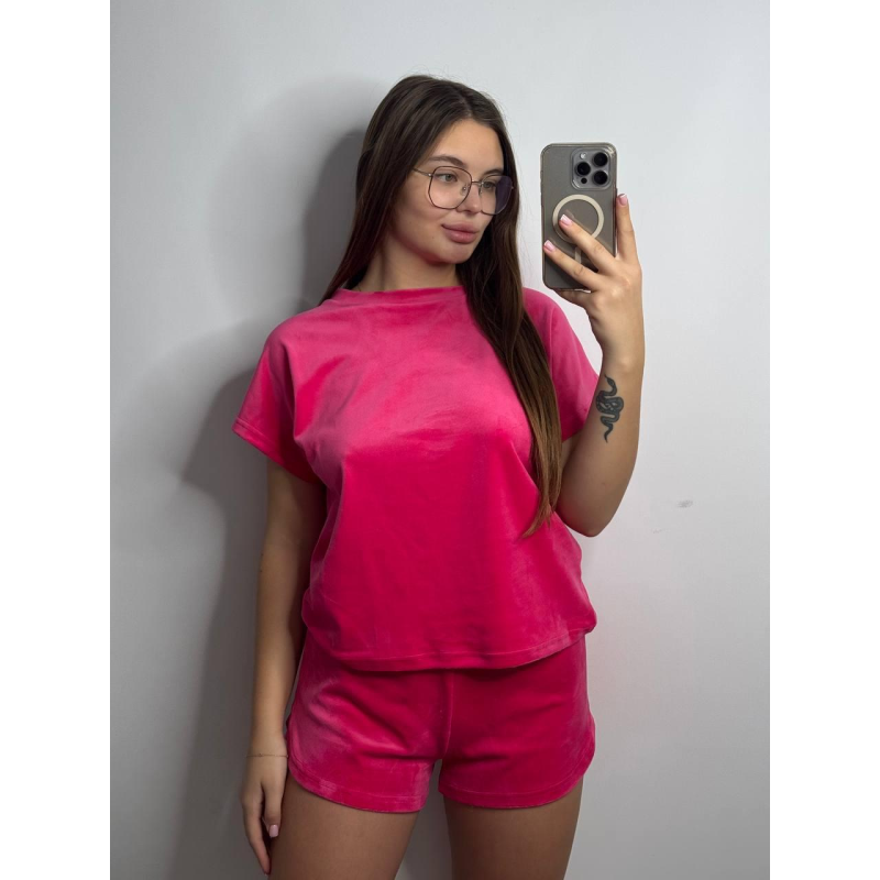 Піжама футболка + шорти з плюшевого велюру XXL, Малина