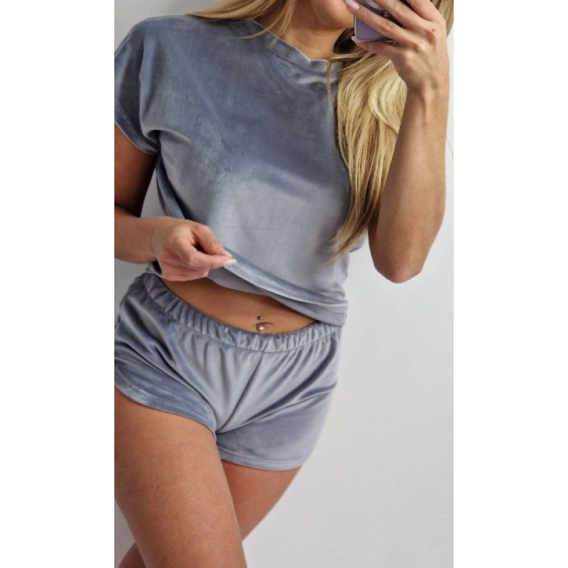 Піжама футболка + шорти з плюшевого велюру S, Сірий
